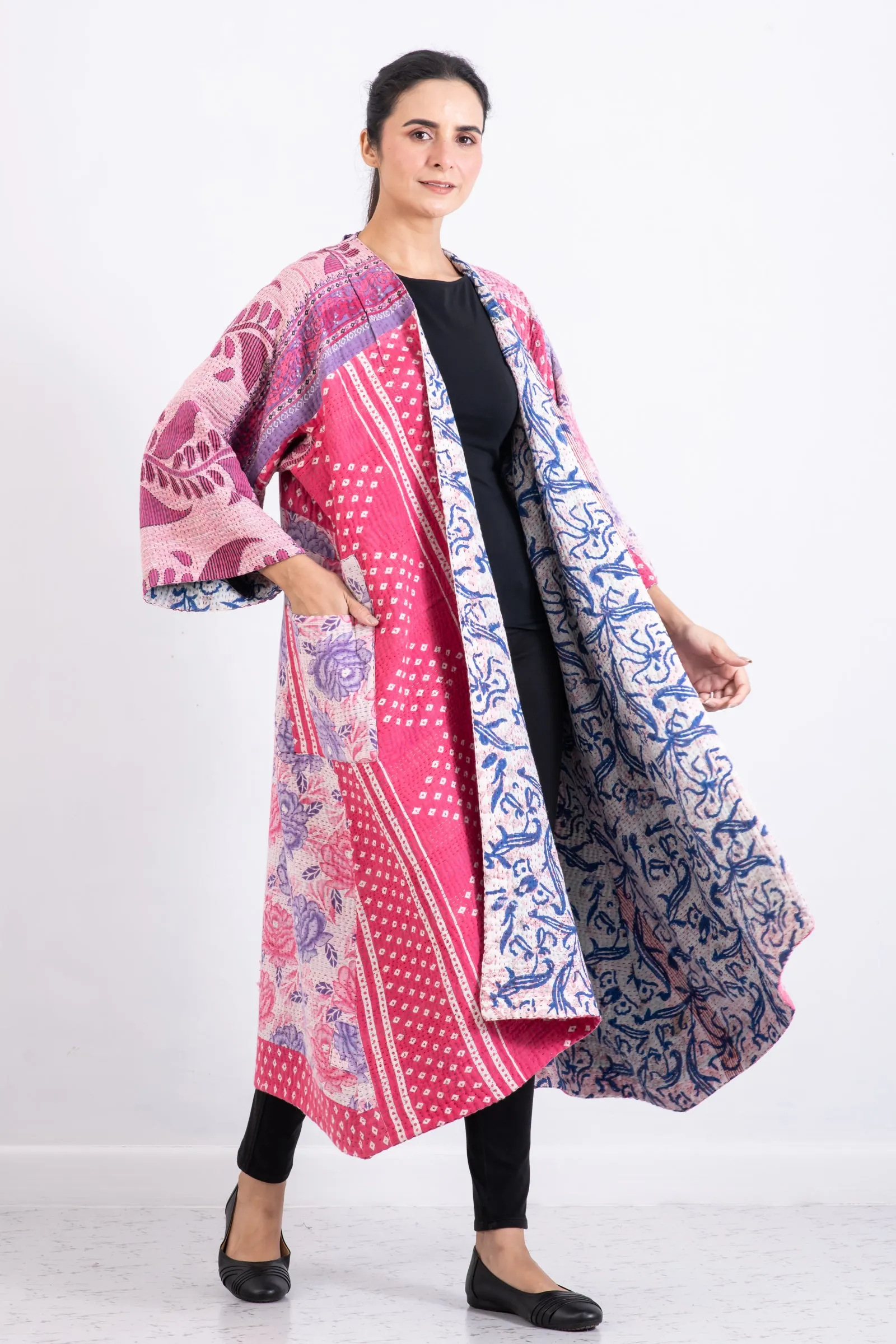 VINTAGE COTTON KANTHA KIMONO MAXI