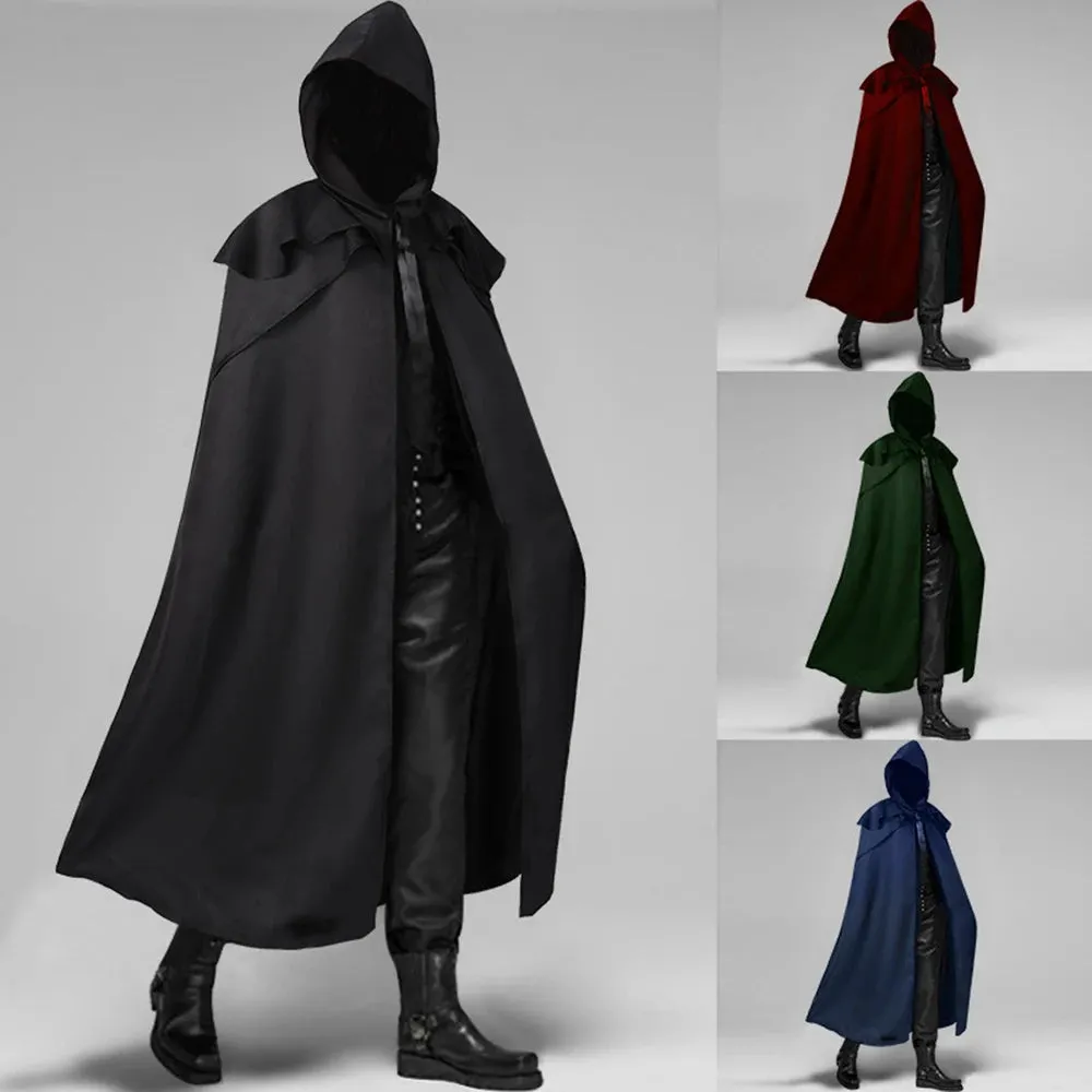 Wiaofellas European New Halloween Party Cape Men's Medieval Multicolor Cloak Coat Men's Fashion Gothic Cosplay Long Hooded Cloak Costume