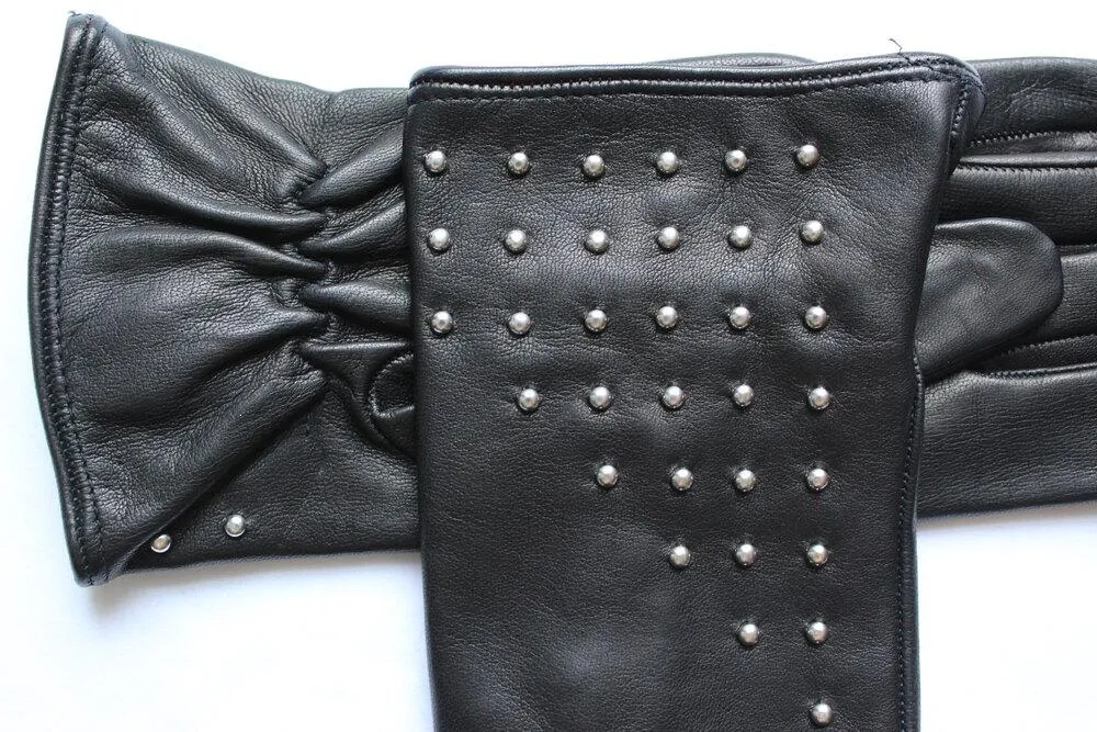 Winnie Wood - Women's Silk Lined Studded Leather Gloves