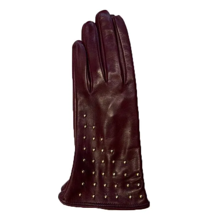 Winnie Wood - Women's Silk Lined Studded Leather Gloves