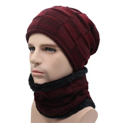 Winter Beanie Hat Scarf skullies beanies Soft Skull Warm Baggy Cap Mask Hats For Men Women Knitted Hat