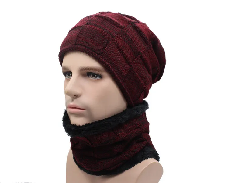 Winter Beanie Hat Scarf skullies beanies Soft Skull Warm Baggy Cap Mask Hats For Men Women Knitted Hat