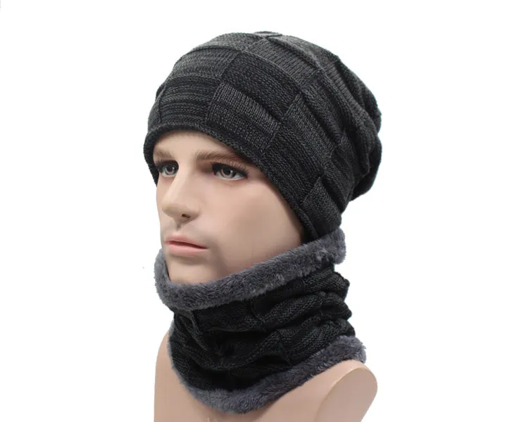 Winter Beanie Hat Scarf skullies beanies Soft Skull Warm Baggy Cap Mask Hats For Men Women Knitted Hat