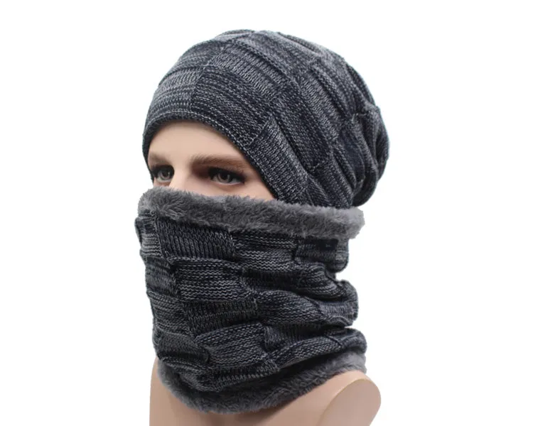 Winter Beanie Hat Scarf skullies beanies Soft Skull Warm Baggy Cap Mask Hats For Men Women Knitted Hat