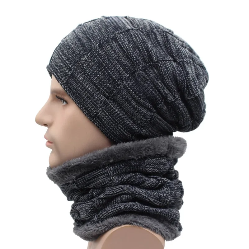 Winter Beanie Hat Scarf skullies beanies Soft Skull Warm Baggy Cap Mask Hats For Men Women Knitted Hat