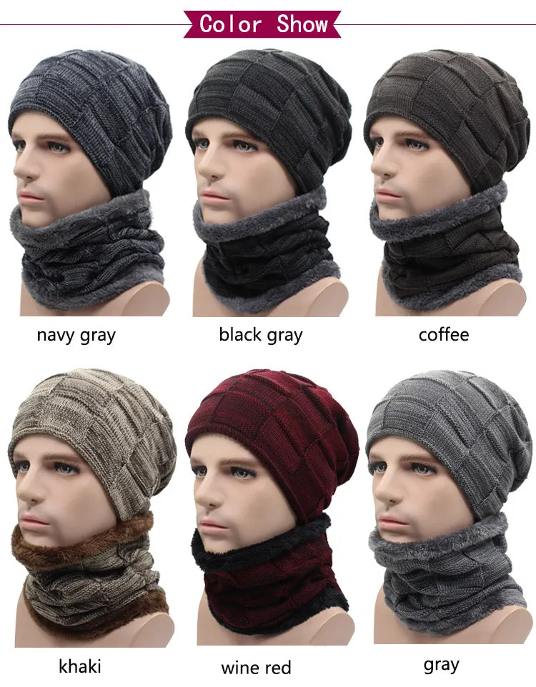 Winter Beanie Hat Scarf skullies beanies Soft Skull Warm Baggy Cap Mask Hats For Men Women Knitted Hat