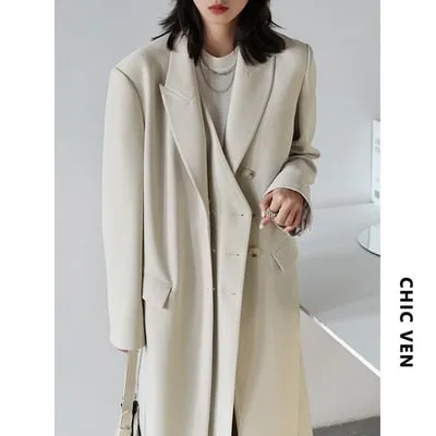 Wjczt New Women's Long Trench Coat Solid Design Woman Windbreaker Outerwear Female Tops Office Lady Coats Spring Autumn 2022