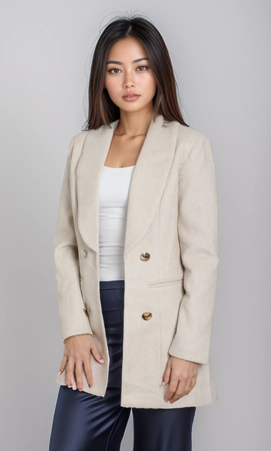 Women Elegant Overcoat (Light Beige)