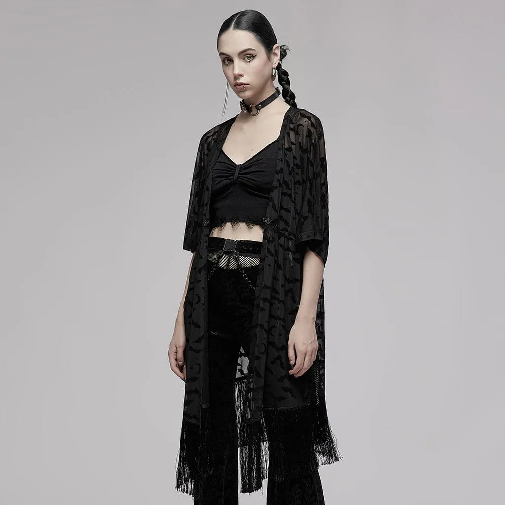 Women's Gothic Bat Printed Half Sleeve Tassels Cape Coat