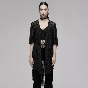 Women's Gothic Bat Printed Half Sleeve Tassels Cape Coat