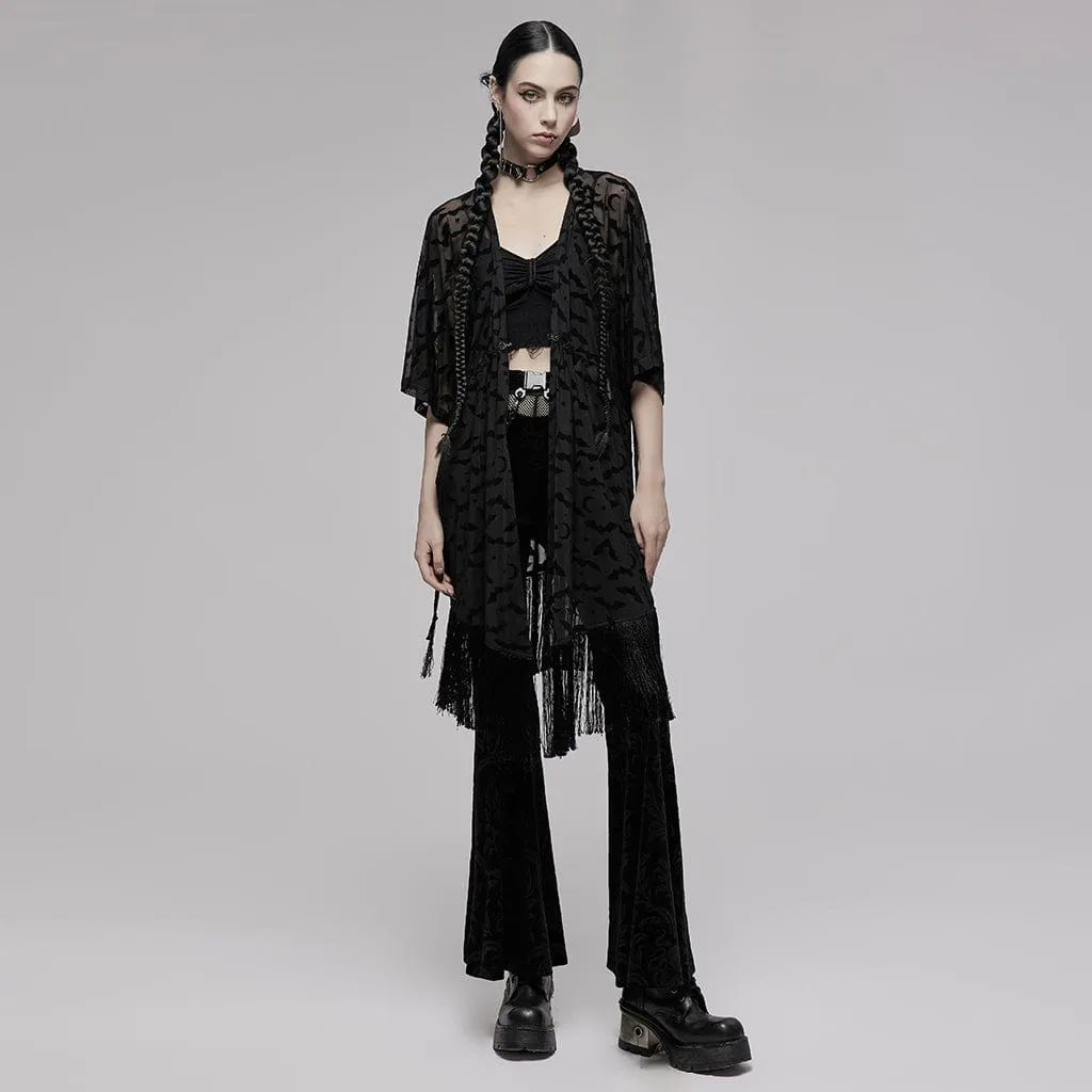 Women's Gothic Bat Printed Half Sleeve Tassels Cape Coat