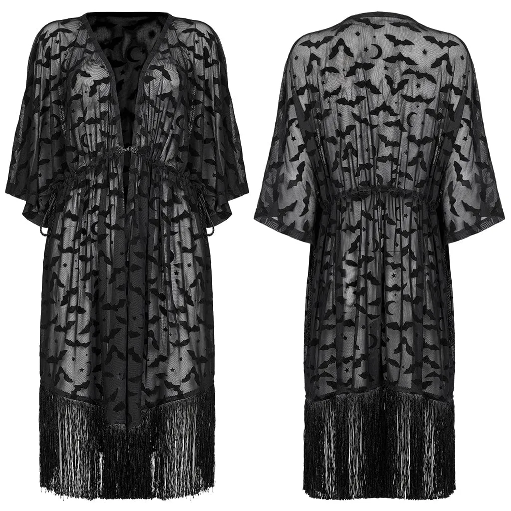 Women's Gothic Bat Printed Half Sleeve Tassels Cape Coat