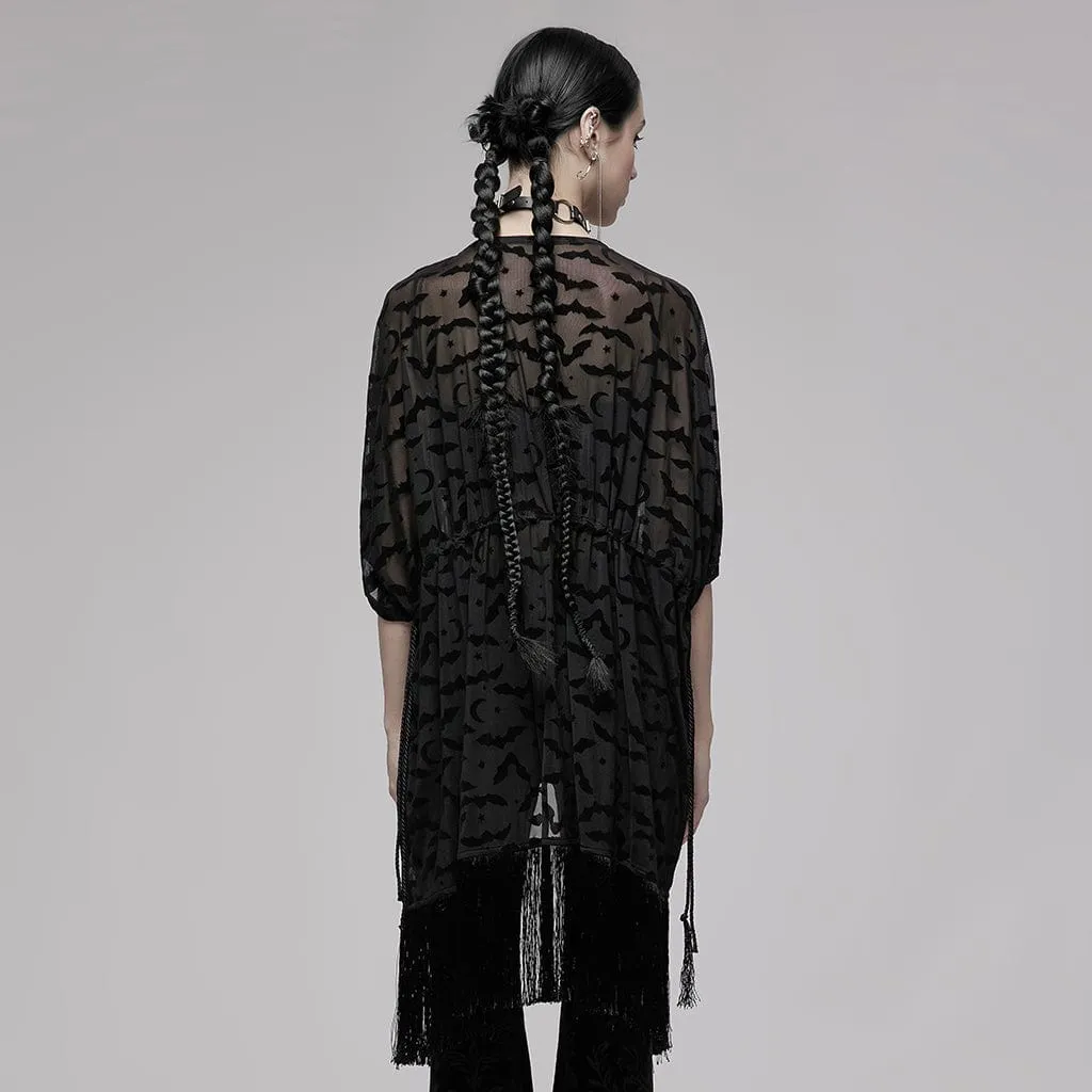 Women's Gothic Bat Printed Half Sleeve Tassels Cape Coat