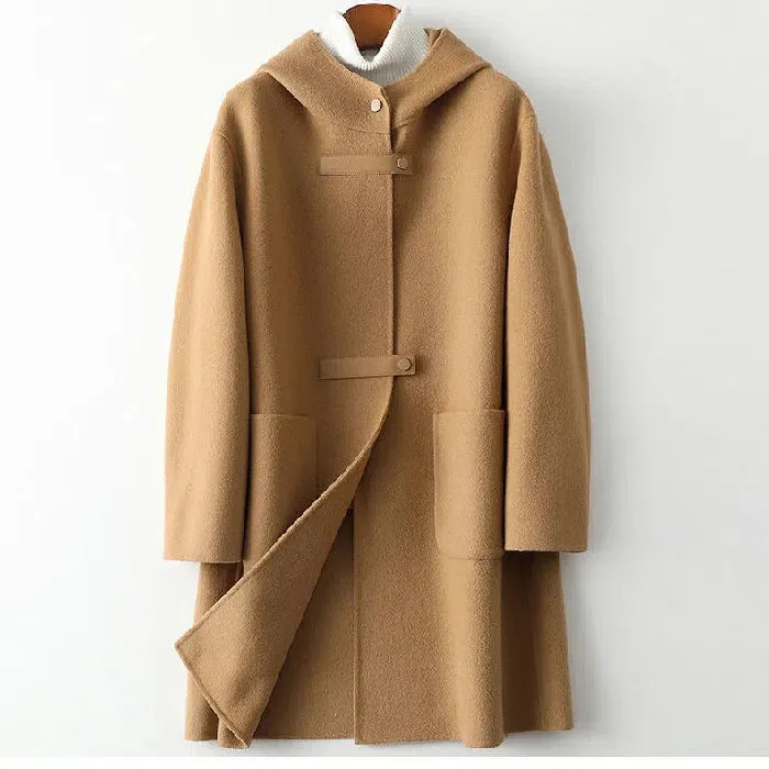 Women's Loose Fashion Hooded Double-faced Woolen Goods Wool Overcoat