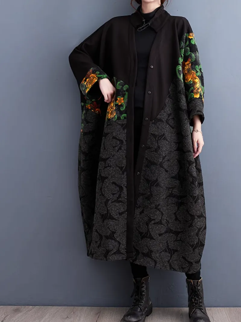 Women's Stylish Windbreaker Loose Casual Printed Flower Coat