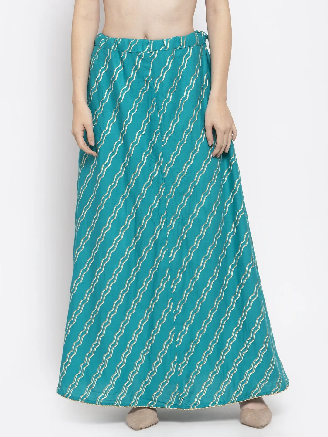 Women'S Turquoise Printed Flared Rayon Skirt