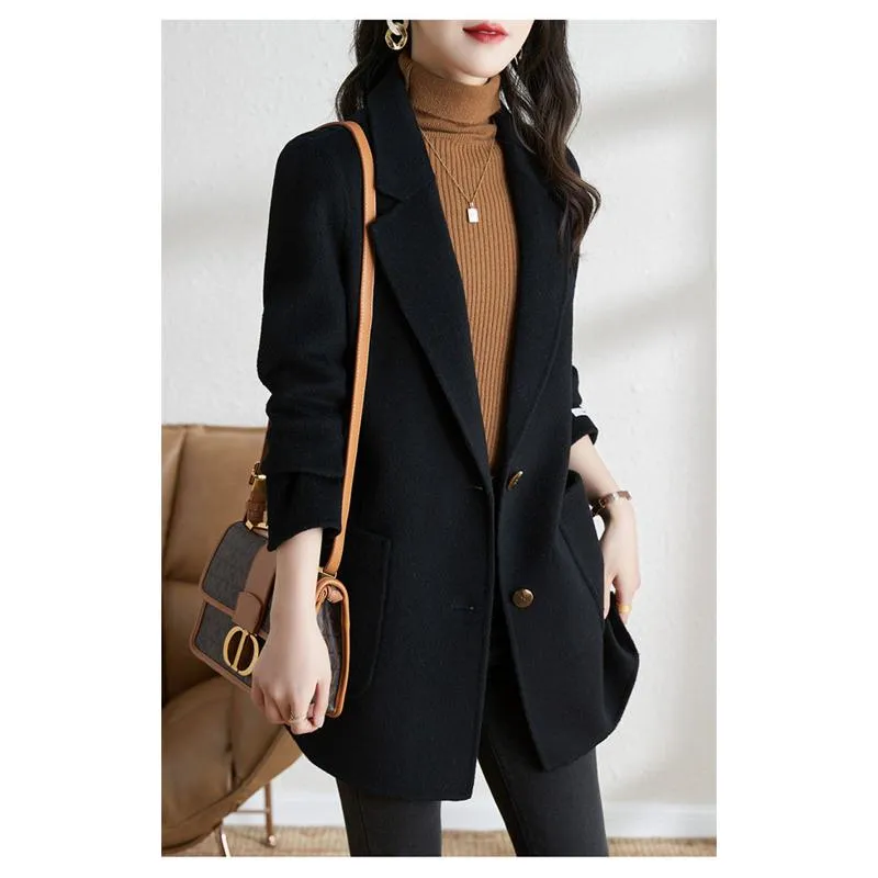 Woolen Tie-Up Wool Thigh-Length Car Coat