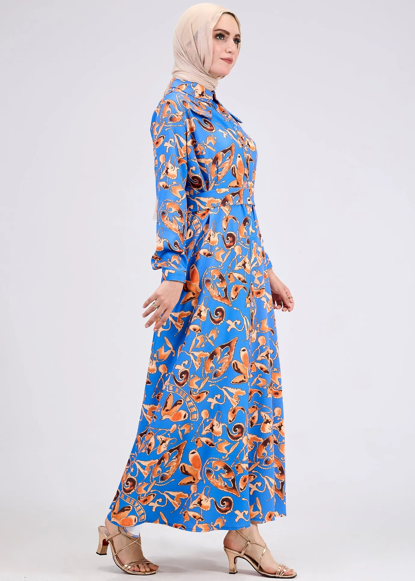 Yasira Vibrant Modest Crepe Maxi Dress with Elegant Pattern