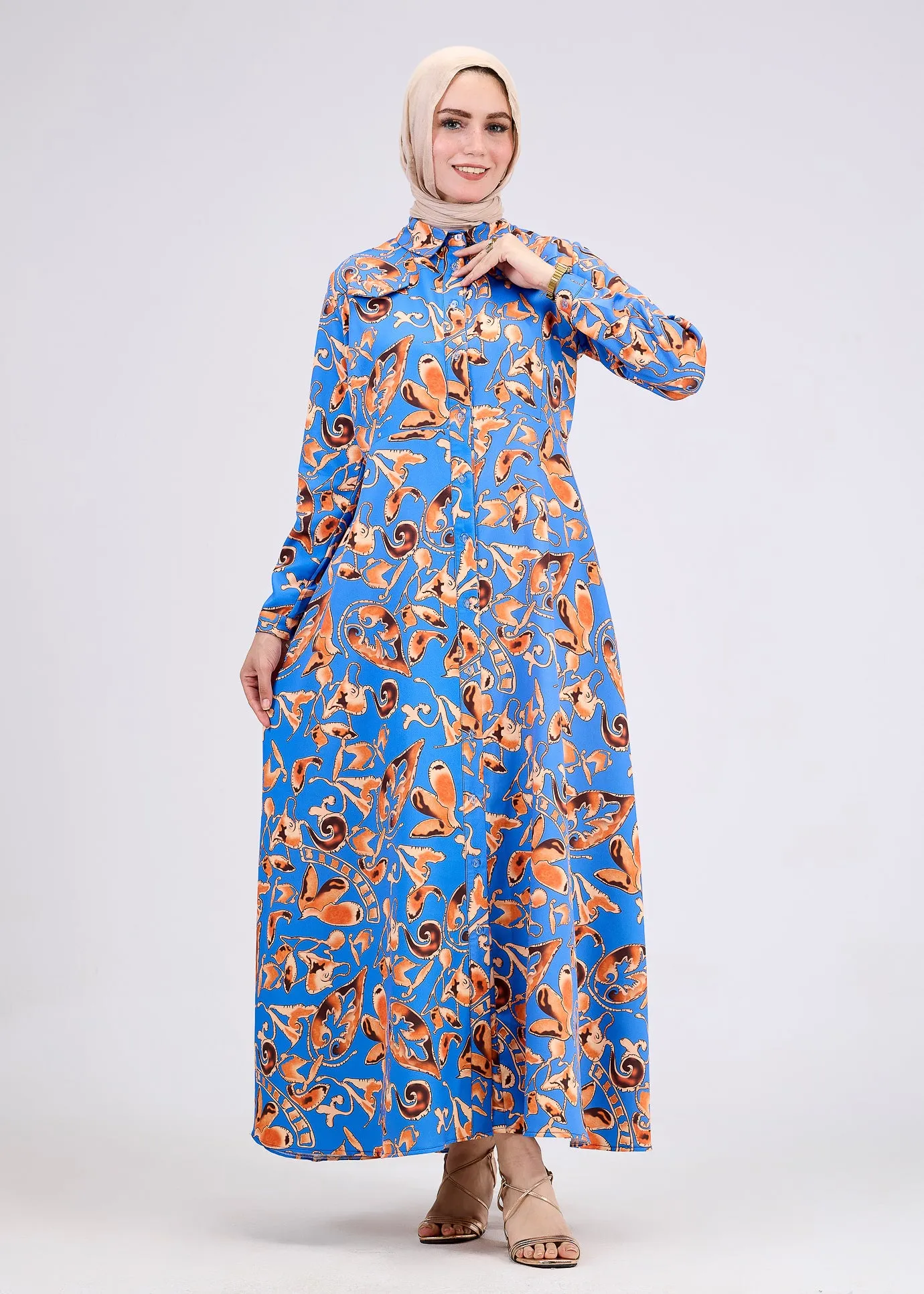 Yasira Vibrant Modest Crepe Maxi Dress with Elegant Pattern