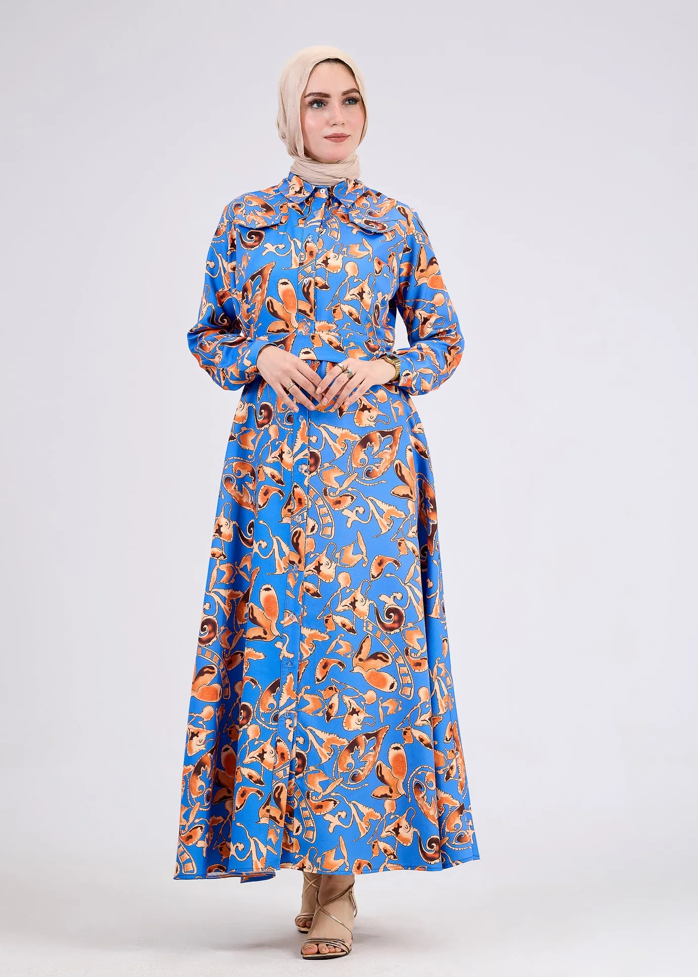 Yasira Vibrant Modest Crepe Maxi Dress with Elegant Pattern