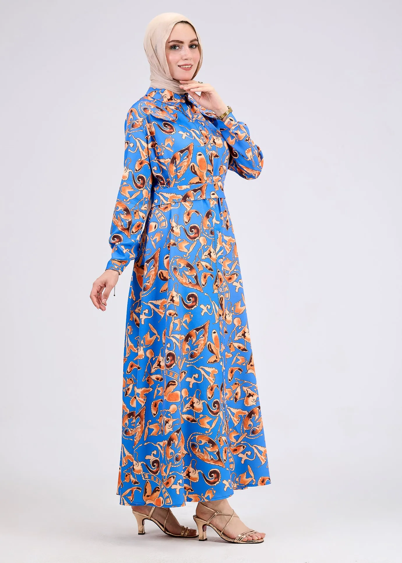 Yasira Vibrant Modest Crepe Maxi Dress with Elegant Pattern